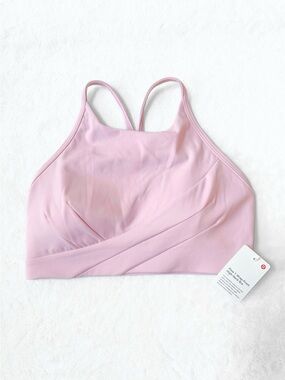 NWT Lululemon Flow Y Wrap-Front High-Neck Bra – Pink Peony – Size 4